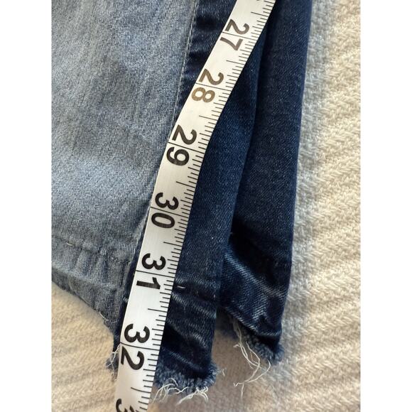 American Bazi Multi Blue Patchwork Denim Bell Bottoms Suspenders Boho Hippie L - Picture 8 of 8